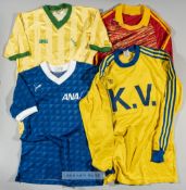 Collection of football jerseys and equipment, comprising Adidas yellow no.15 long-sleeved jersey,