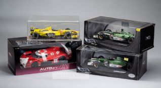 Group of sixteen various Hotwheels 1:18 scale F1 model cars, Irvine 54628 - Irvine 50194 - Trulli