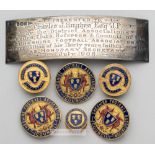 A group of six Cheshire Football Association badges issued to their official Charles James Hughes (