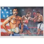 BOXING - Ken Norton signed boxing print, the artwork by Meadows and dated 2000, depicting Norton