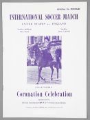 USA v England international soccer match programme played in celebration of the Coronation of