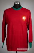 Red Portugal no.8 jersey, circa late 1960s, Marlec, long-sleeved with green collar and cuffs,