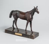 French bronze of a thoroughbred awarded to Stan Mellor MBE in 1992, standing upon a variegated