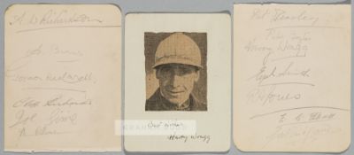 Autographs of famous flat race jockeys from the 1930s onwards, two album pages and one photocopy