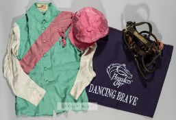 Dancing Brave winning race worn silks from the 1986 Prix de l'Arc de Triomphe at Longchamp, the