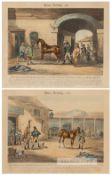 A pair of Horse Dealing engravings by R Ackermann,  the first titled HORSE DEALING NO.1, featuring