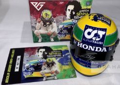 Ayrton Senna Honda replica model helmet (1:2 scale) 2020 Imola GP signed by Pierre Gasly, Scuderia