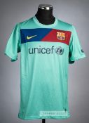 Jeffren Suarez cool mint Barcelona no.11 away jersey, season 2010-11, Nike, short-sleeved with