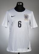 Bryn Morris signed white England U-18 no.6 home jersey, season 2013-14, Nike, short-sleeved with