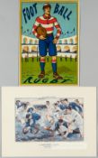 Two mid-20th century French rugby prints, the first a lithographic illustration by Machefert of a