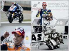 Signed photographs of motor cycle racing stars,  including Rossi, Agostini, Marquez, Lorenzo,