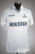 Terry Fenwick white Tottenham Hotspur no.4 home jersey, season 1988-89, Hummel, short-sleeved with