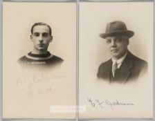 Two Crystal Palace football b&w signed studio portrait postcards,  comprising of B J Bateman