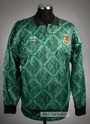 Green Wales international No.1 goalkeeper's jersey, circa 1992, Umbro, long-sleeved with embroidered