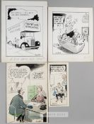 Four football-related cartoon artist's story board proofs for the Liverpool Daily and Evening