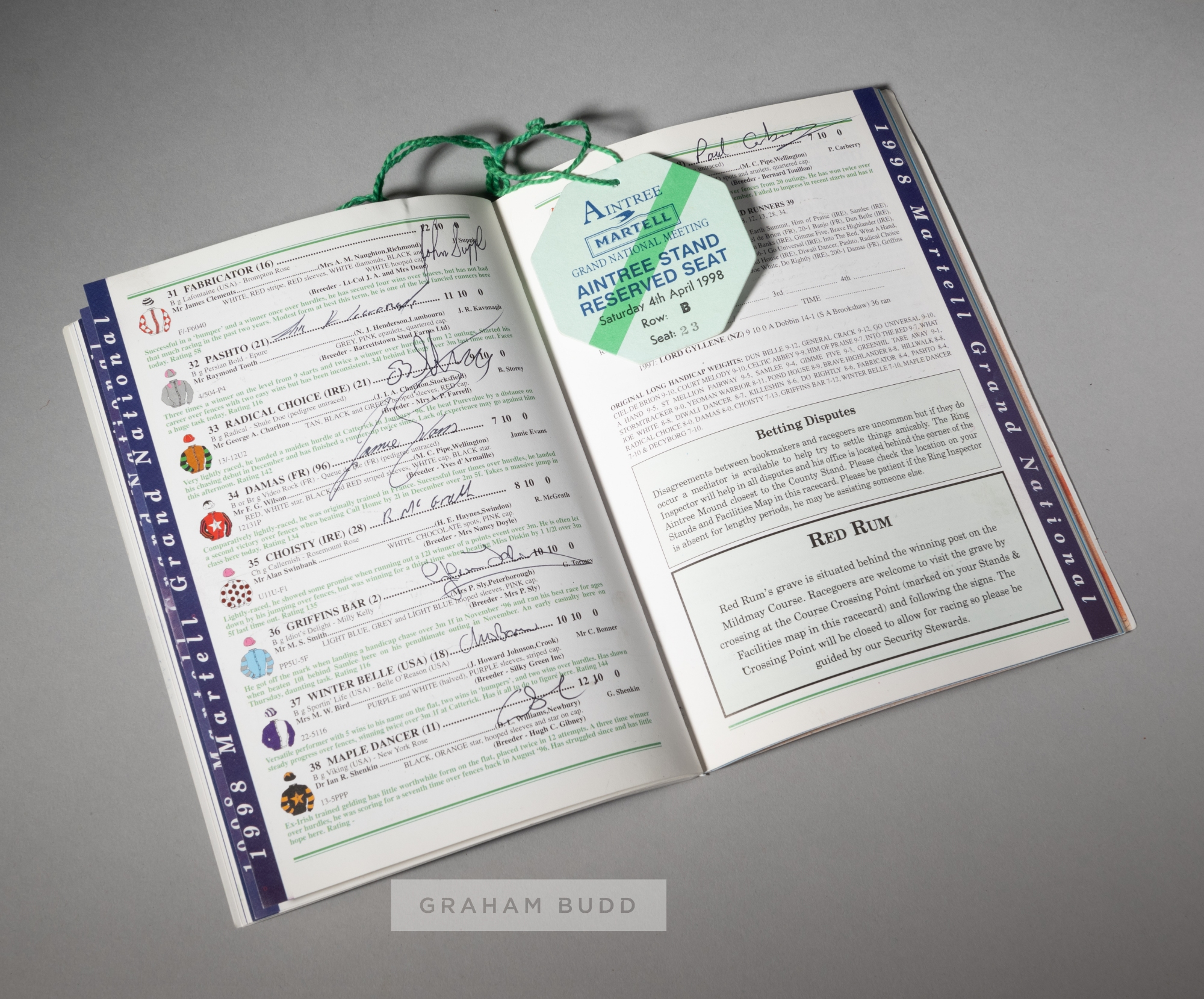 Signed Martell Grand National programme, held at Aintree on 4th April 1998, signed by the 39 jockeys - Image 3 of 3