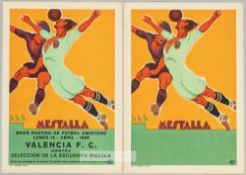 Two vintage Spanish football posters for Valencia FC at the Mestalla, one advertising the match v