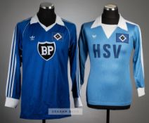 Two Hamburger SV football jersey's, comprising blue & white Hamburger SV no.9 third choice jersey,