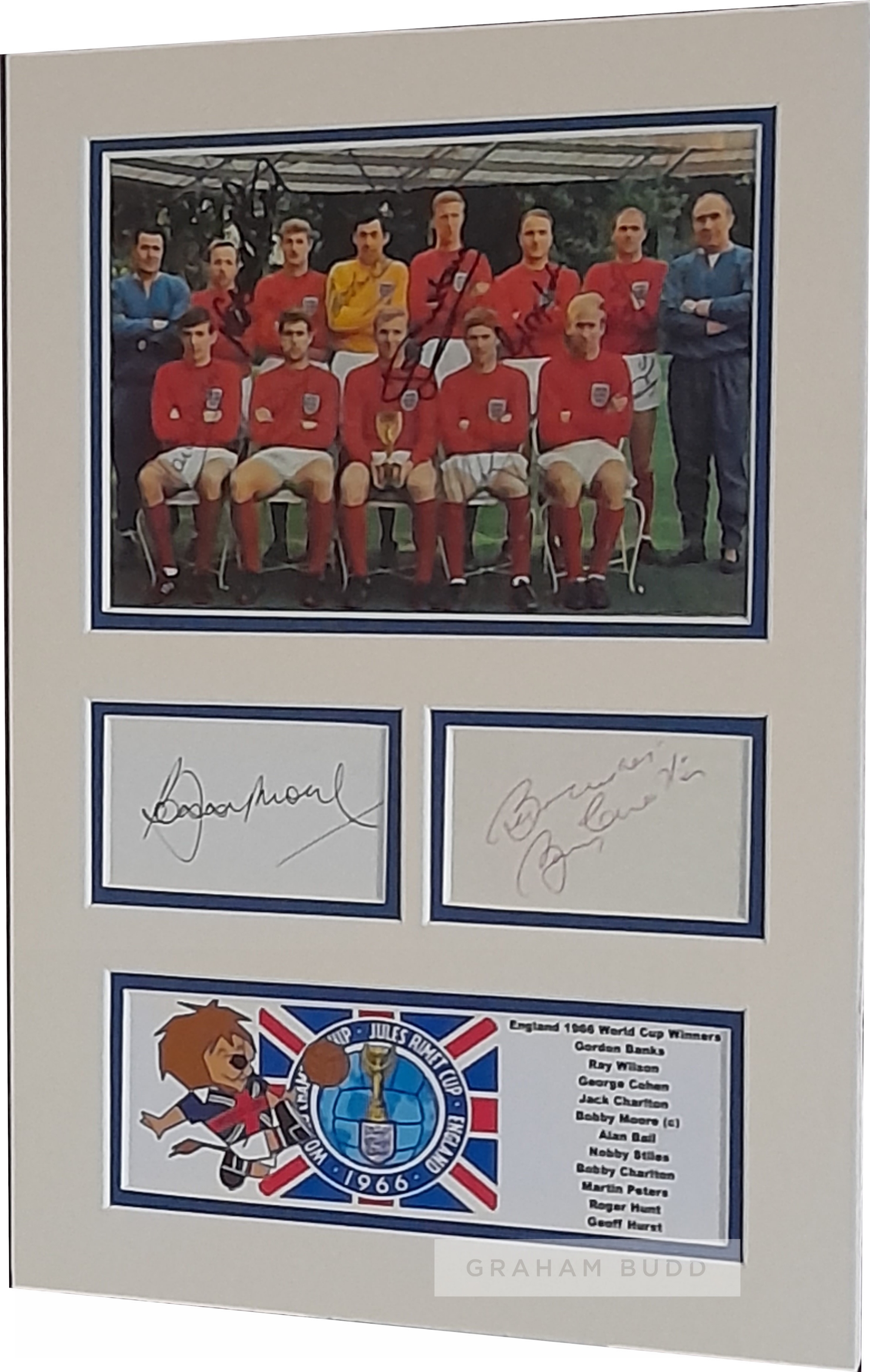England 1966 World Cup winners mounted display, features team photo hand signed by  Alan Ball, Geoff - Image 2 of 2