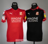 Two Swindon Town FC jerseys, seasons 2018-19 and 2020-21, comprising Danny Rose signed black and red