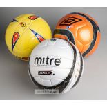 Three official match balls, comprising two Mitre official Nationwide EFL footballs, a yellow, navy