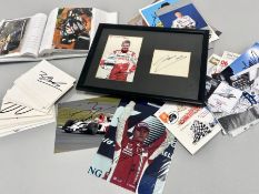 Collection of signed racing drivers b & w and colour photographs and signed autograph cards,  some