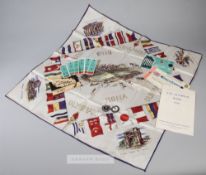 1960 Rome Olympic Games silk scarf, enamel badges and memorabilia,  67 by 67cm. the centre