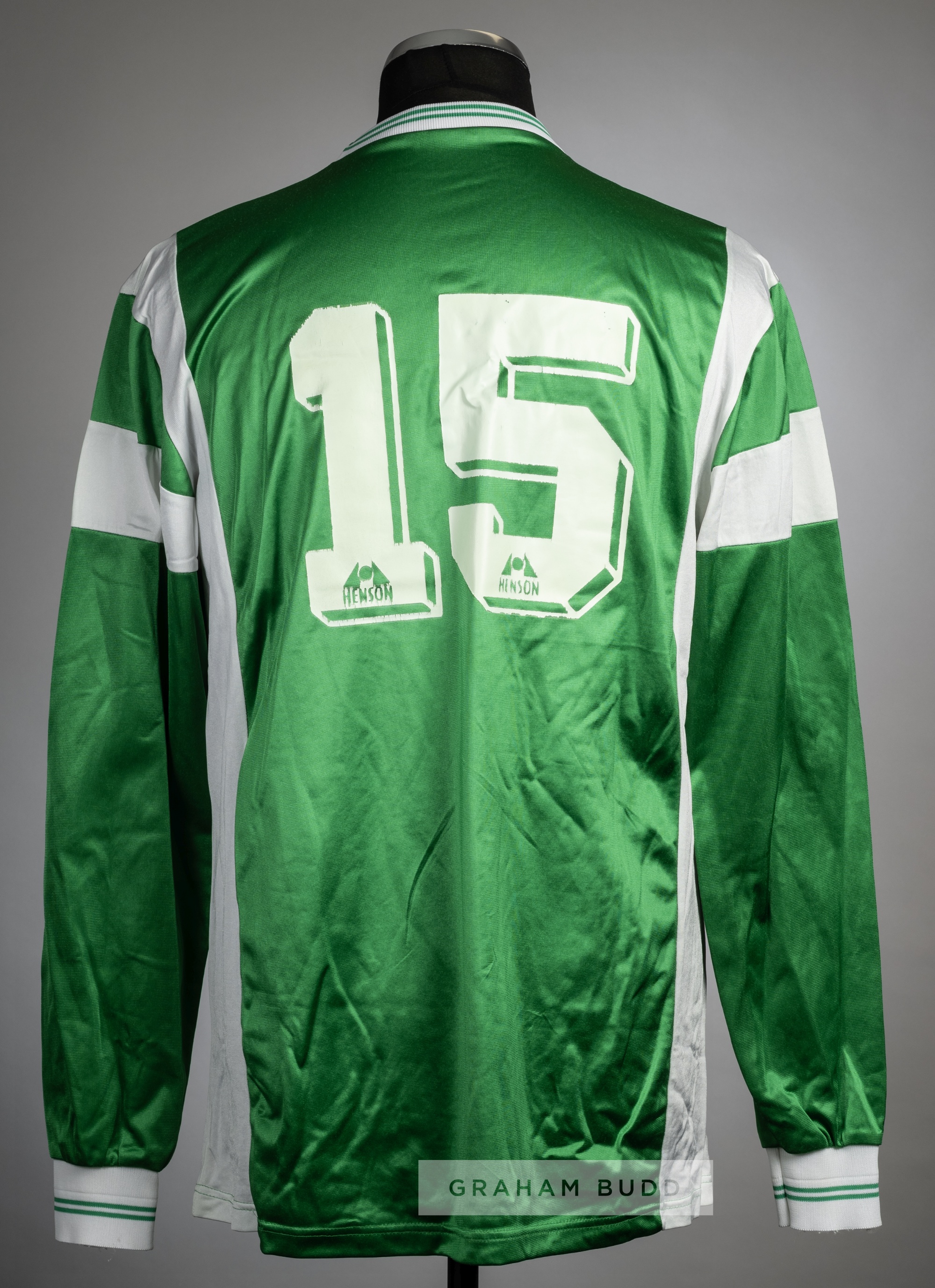 Icelandic green and white Volsungur Husavik no.15 jersey, circa 1990s, Henson, long-sleeved with - Image 2 of 2