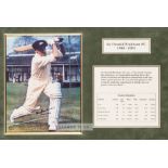 Sir Don Bradman signed colour photograph display The image portraying a front foot drive in the nets