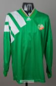 Green Republic of Ireland No.23 home jersey, circa 1993, Adidas, long-sleeved with three white