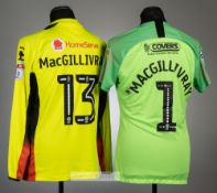 Two Craig MacGillivray signed goalkeeper's jersey's, comprising green Portsmouth no.1 goalkeeper's