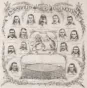 "Australian Tourists" cricket silk souvenir handkerchief, 1902, depicting player portraits with name