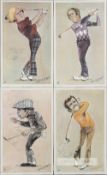 GOLF - COLLECTION OF EIGHT 1977 GOLF CARICATURES BY TIM HOLDER AND STEPHEN SPENDER, SIX