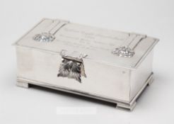 Arts and Crafts silver cigarette box awarded to Stan Mellor on the occasion of riding the winner