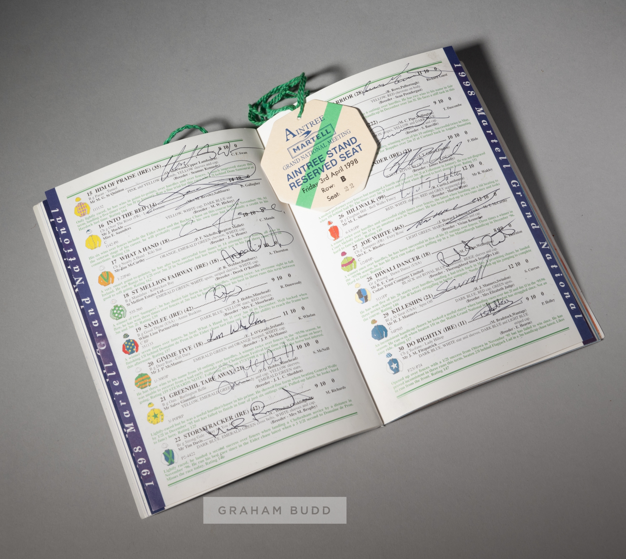 Signed Martell Grand National programme, held at Aintree on 4th April 1998, signed by the 39 jockeys - Image 2 of 3