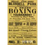 Official poster for a boxing tournament held at Grimsby Town FC's ground Blundell Park, 22nd July