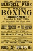 Official poster for a boxing tournament held at Grimsby Town FC's ground Blundell Park, 22nd July