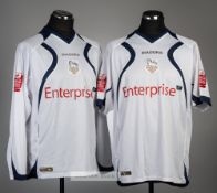 Two Preston North End white and navy home jersey's, season 2007-08, comprising Youl Mawene no.5