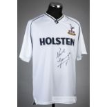 Paul Gascoigne signed white Tottenham Hotspur retro jersey, Score Draw, signed in black marker