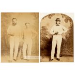 An early photographic portrait of cricketers W G Grace and Henry Jupp, circa 1870s. The two