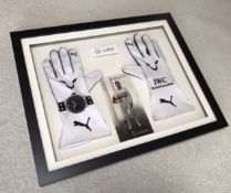 Lewis Hamilton replica 2014 Puma race gloves in framed display, these replica Lewis Hamilton gloves
