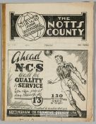 Notts County v Southend United programme 19th March 1938, lacks staples with tape at spine but no