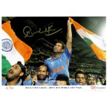 Sachin Tendulkar hand signed 8 by 12in. India Word Cup Champions (2011) photo in display folder,