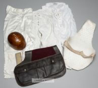 Race riding equipment belonging to the jockey Stan Mellor MBE, comprising cork shell skull cap