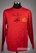 Geoff Hurst & Martin Peters signed red 1966 England World Cup Winners retro jersey, signed in