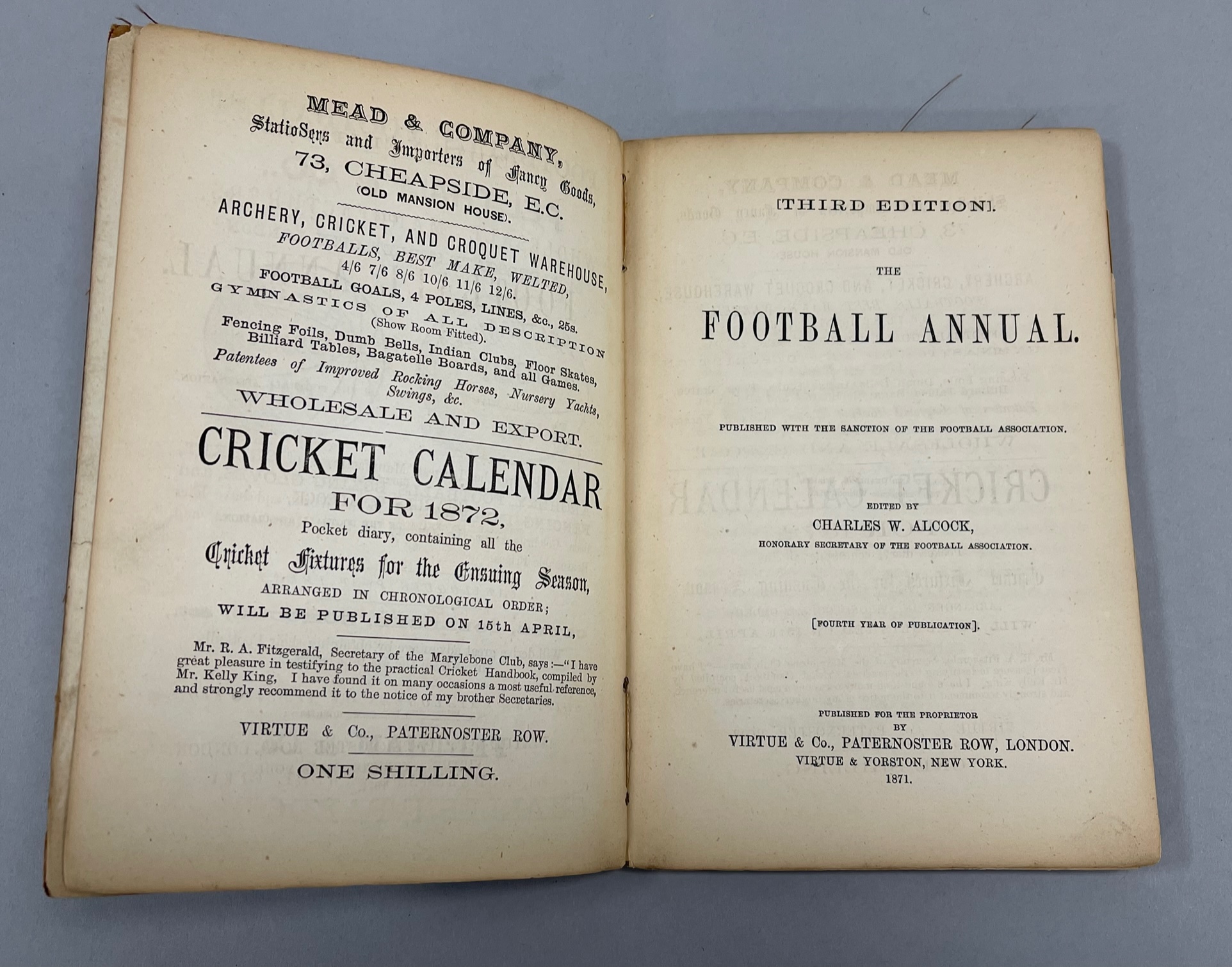 The Football Annual 1871, edited by Charles W. Alcock, published by Virtue & Co., London, third - Image 2 of 2
