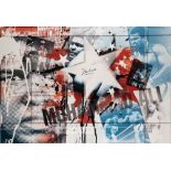 A large German print on canvas featuring and signed by Muhammad Ali and his daughter Laila Ali,