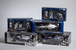 Collection of nine Williams 1:18 scale model cars and six pit crew packs,  pit crews: 318100052 (