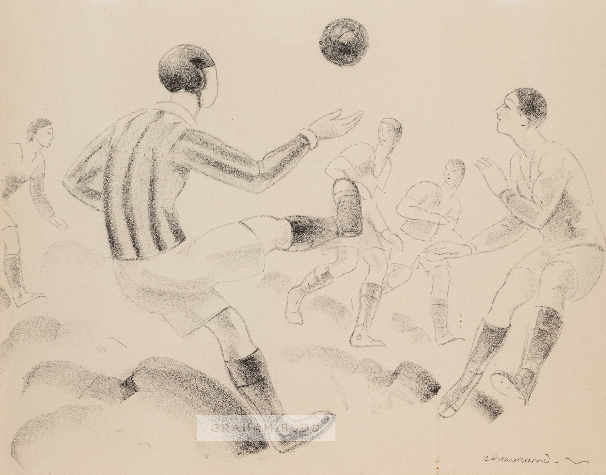 Jean Raoul Chaurand-Naurac (French, 1878-1932) "Football", circa 1930, lithograph depicting a