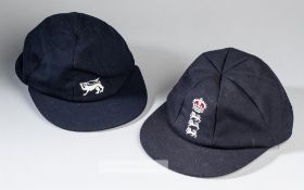 Two England caps for Test Match and ODI cricket, the first navy cap for a Home series, embroidered